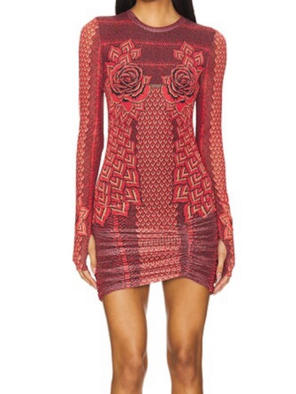 AFRM Mirza Rouge Gilded Rose Ruched Mesh Mini Dress S NWT